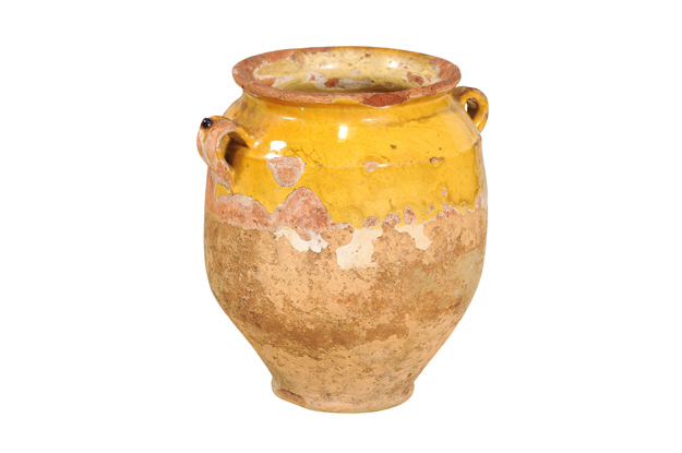 19th Century Rustic French Provincial Pot à Confit with Yellow Glaze and Handles