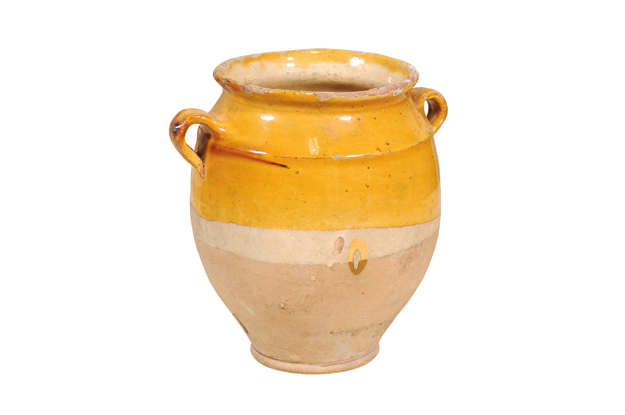 19th Century French Provincial Yellow Glazed, Double Handles Pot à Confit