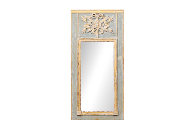 French Louis XVI Period 18th Century Painted and Parcel Gilt Trumeau Mirror