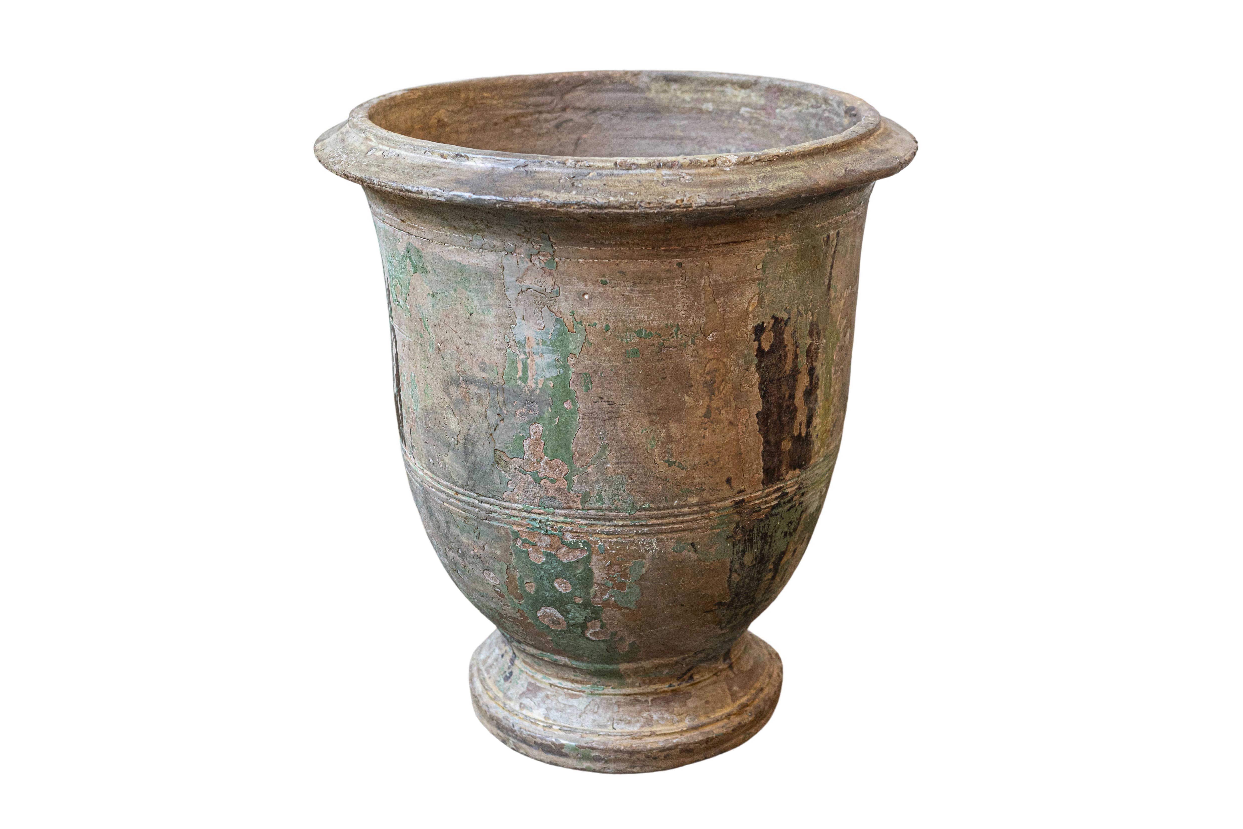 French Provençal Early 19th Century Anduze Vase with Hints of Green and Brown