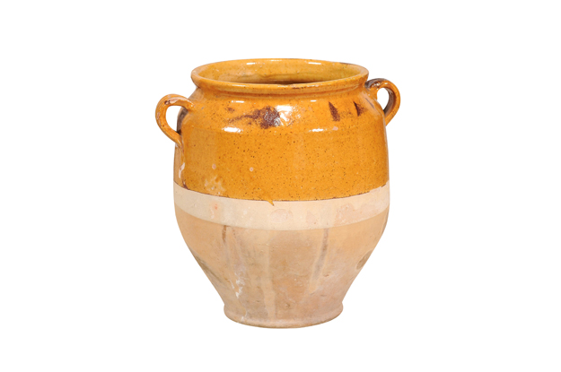 French Provincial Pot à Confit Pottery with Warm Yellow Glaze and Two Handles