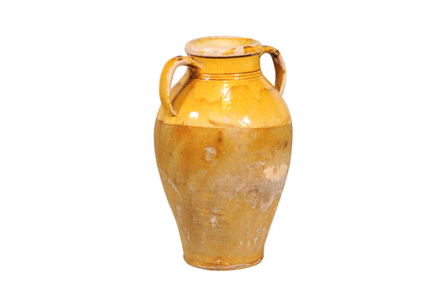 Italian Country Yellow Glazed Pot with Two Large Handles, 20th Century