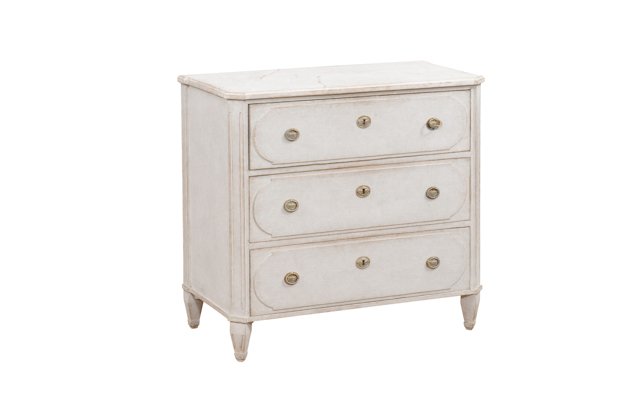 Swedish Gustavian Style 19th Century Three-Drawer Chest with Marbleized Top