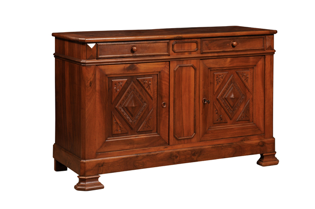 Italian 19th Century Walnut Buffet with Carved Diamond and Floral Motifs DLW
