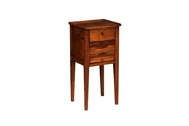 18th Century Italian Walnut Bedside Table with Single Drawer and Tambour Door DLW