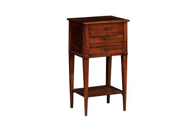 18th Century Italian Walnut Bedside Table with Three Drawers and Tapering Legs DLW
