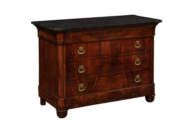 Italian Empire Style 1890s Marble Top Four-Drawer Commode with Bronze Hardware