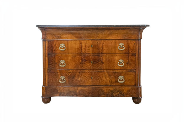 SOLD - Italian Empire Style 1890s Marble Top Four-Drawer Commode with Bronze Hardware