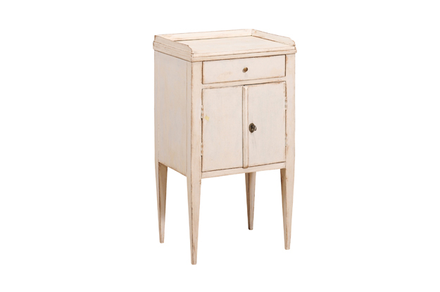 Swedish 19th Century Gray Cream Painted Nightstand with Drawer and Double Doors