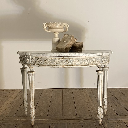18th Century French Marble Top Demi Lune Console Table