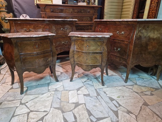 Arriving in Future Shipment - Pair of 20th Century Italian Marble top Nightstands Circa 1900