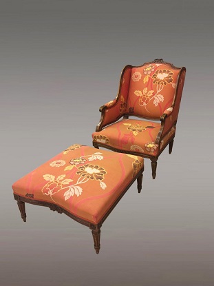 Arriving in Future Shipment - 20th Century French Walnut Chair and Ottoman