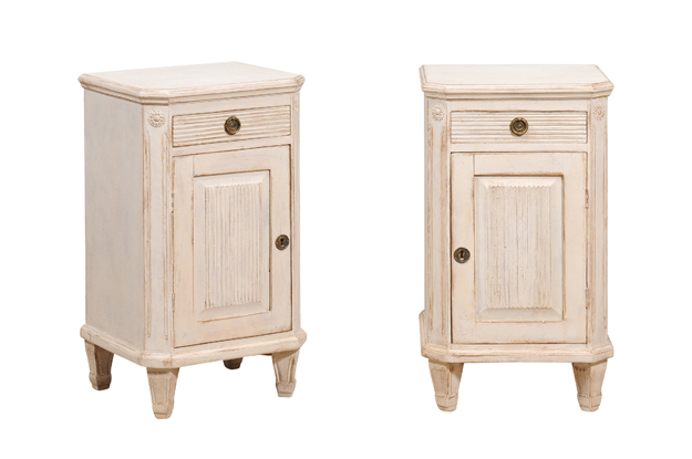 Pair of Swedish Gustavian Style 19th Century Painted and Carved Nightstands DLW