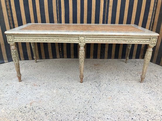 Arriving in Future Shipment - 20th Century French Painted Louis XVI Style Cane Bench Circa 1900