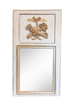 Louis XVI Period French 1790s Gray Painted and Carved Giltwood Trumeau Mirror