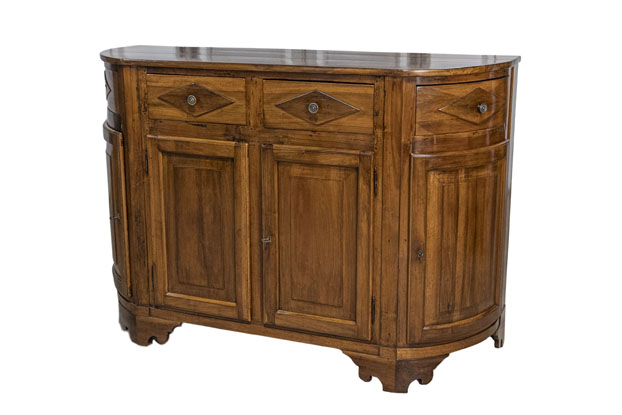 Italian 19th Century Walnut Credenza with Diamond Motifs and Rounded Sides DLW