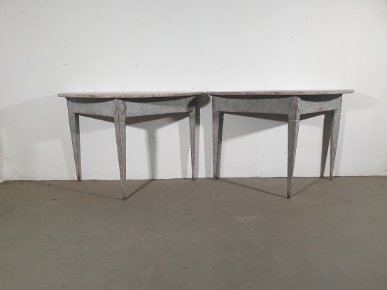 Arriving in Future Shipment - Pair of Demi Lune Console Tables Circa 1840