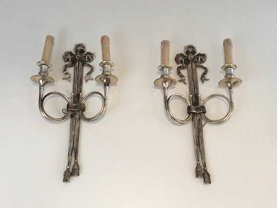 Arriving in Future Shipment - Pair of 20th Century French Silvered Bronze Sconces