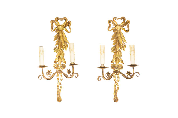 Pair of 20th Century French Gild Wood Sconces
