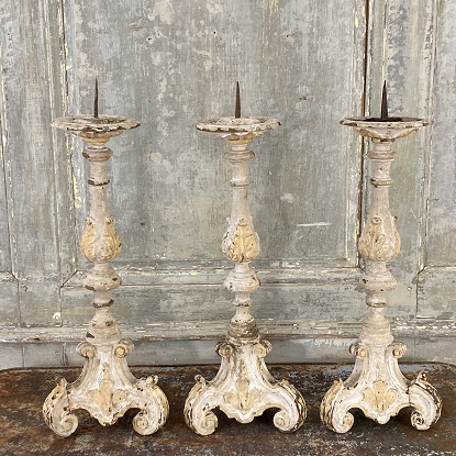 Arriving in Future Shipment - French Early 18th Century Set of Three Candlesticks