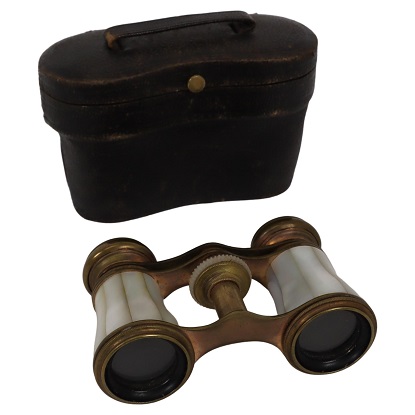 Swedish 20th Century Pair of Theater Binoculars With Leather Case