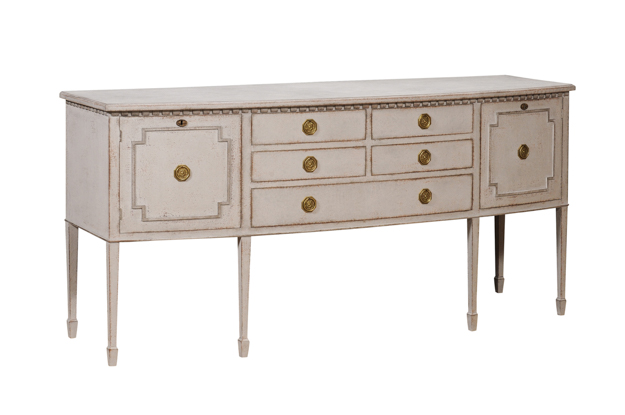 Neoclassical Style Painted Bow Front Sideboard with Two Doors and Five Drawers DLW