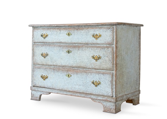 Danish 1820s Late Gustavian Blue Grey Painted Wood Chest with Three Drawers