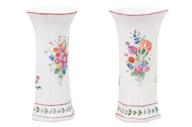 Pair of Italian Porcelain Vases with Colorful Painted Floral Motifs, circa 1805