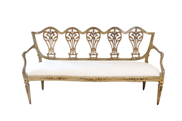 Venetian Late 18th Century Painted and Gilt Sofa with Floral and Lyre Motifs