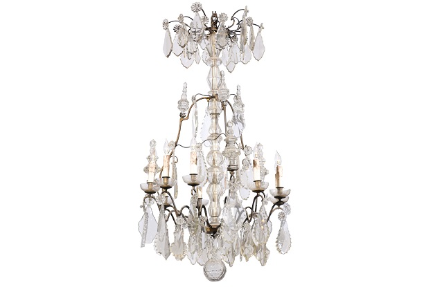 French Louis-Philippe Period Nine-Light Crystal and Iron Chandelier, circa 1840