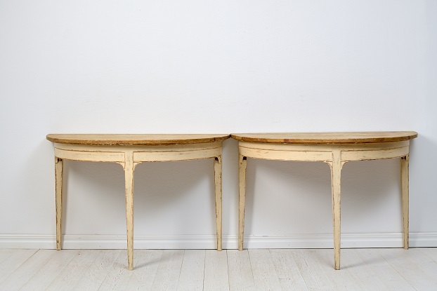 Arriving in Future Shipment - Pair of 19th Century Swedish Demi Lune Console Tables