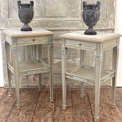 Arriving in Future Shipment - Pair of 19th Century French Marble Top Nightstands