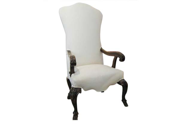 Italian, 19th Century Rococo Style Walnut Upholstered Armchair with Fine Carving