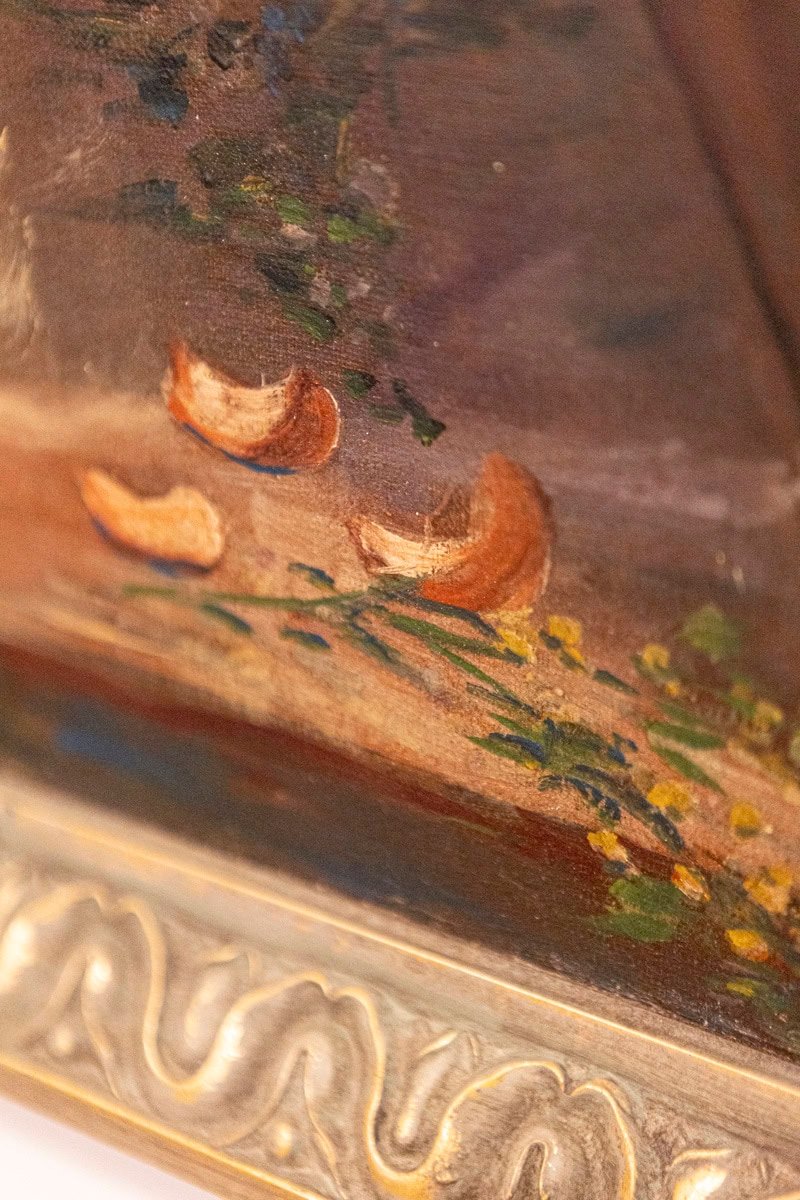 French 19th Century Oil on Canvas Still-Life Painting Depicting Roses in Basket - JAA