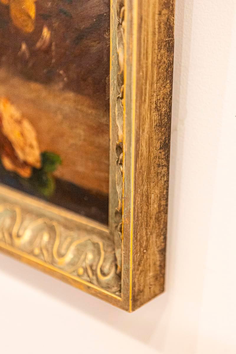 French 19th Century Oil on Canvas Still-Life Painting Depicting Roses in Basket - JAA