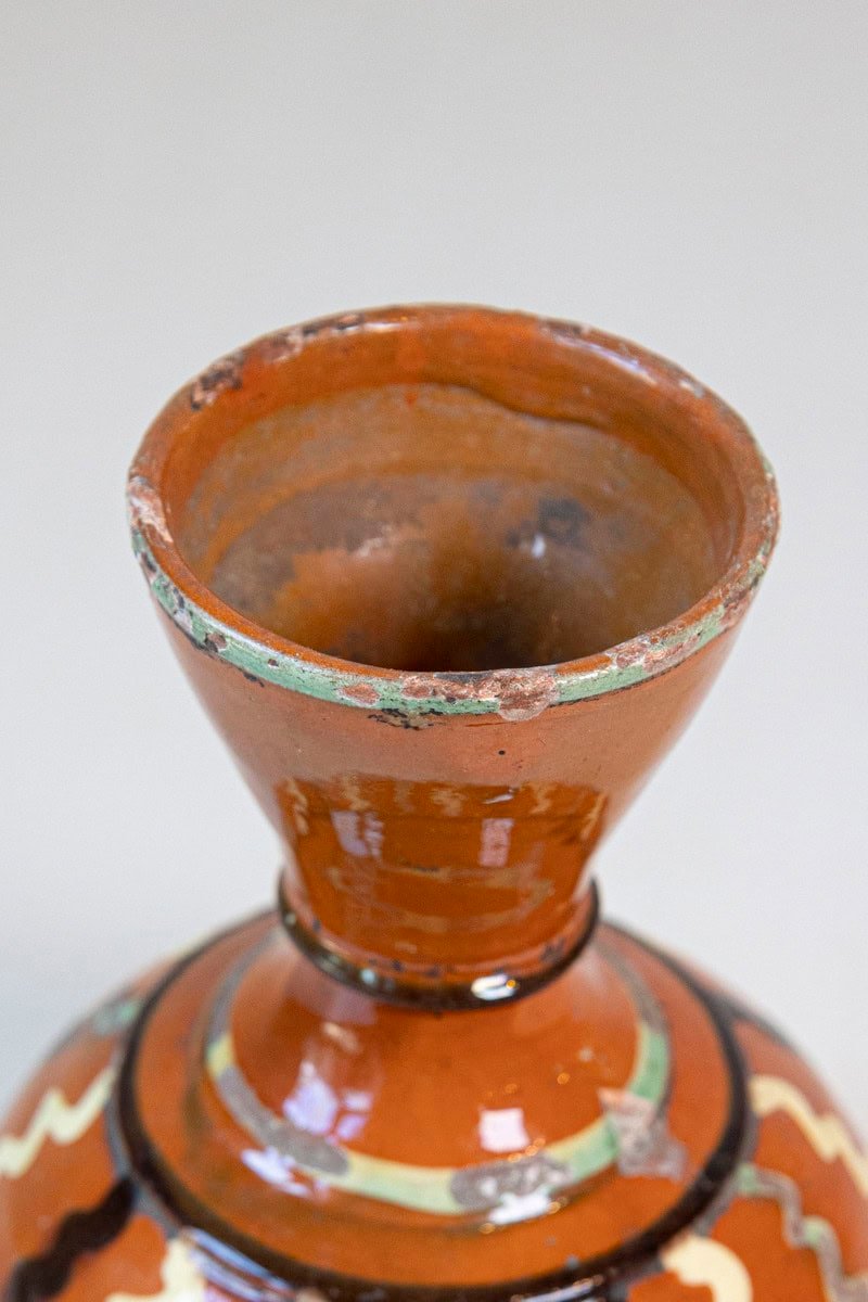 French 19th Century Jaspe Pottery Wine Serving Jug with Rust Glaze, Wavy Décor - JAA
