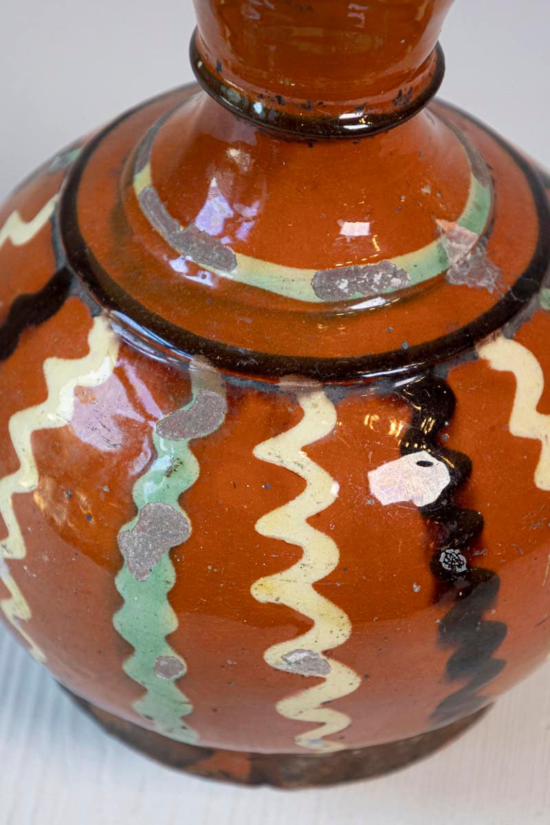 French 19th Century Jaspe Pottery Wine Serving Jug with Rust Glaze, Wavy Décor - JAA