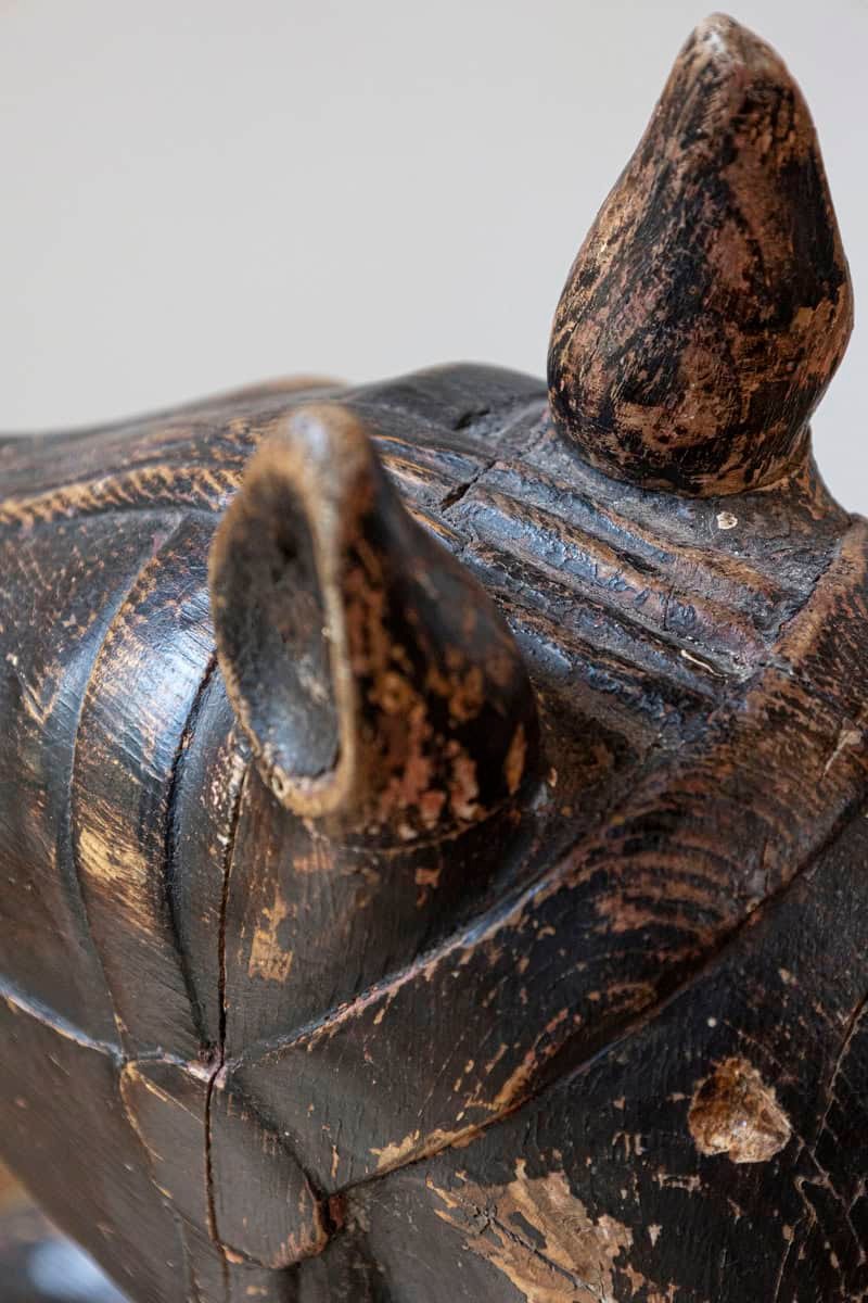 French Late 19th Century Carved Carousel Prancing Horse Sculpture with Patina - JAA