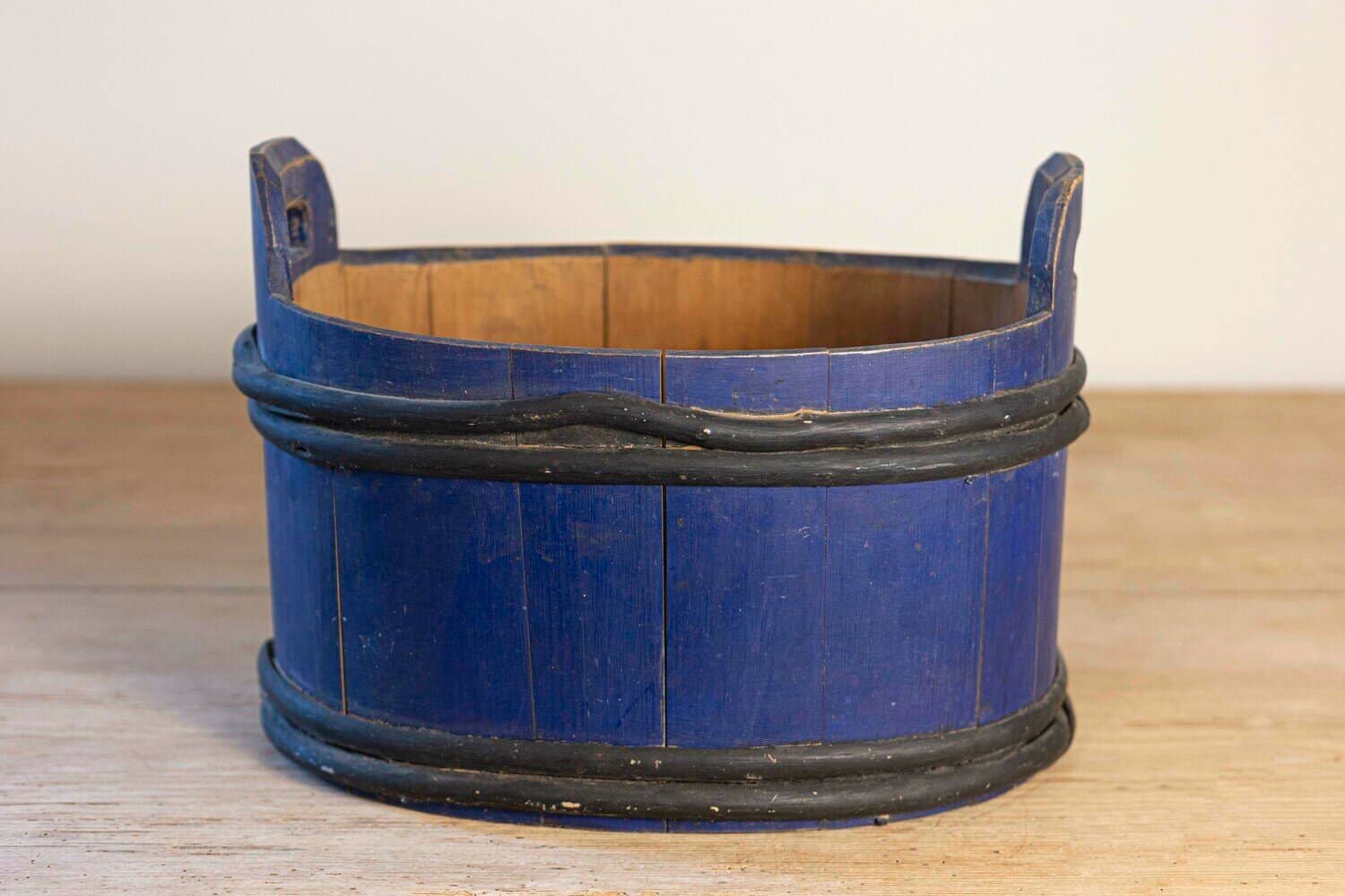 Swedish 1880s Oval Milk Tub with Blue and Black Paint and Distressed Patina - JAA
