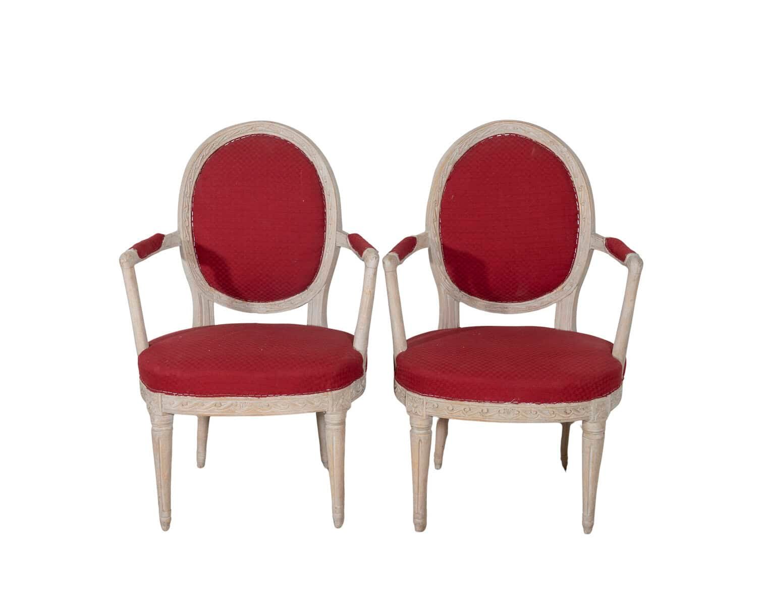 Pair of Swedish Gustavian Armchairs with Original Paint, circa 1820
