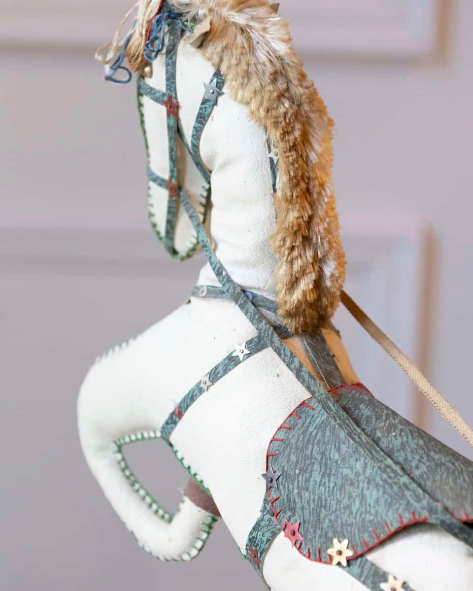 French 20th Century Decorative Moleskin Horse Sculpture with Gilt Harness in Rearing Pose - JAA