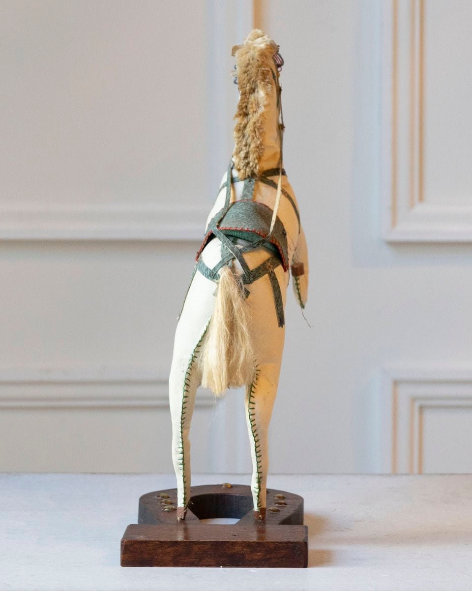 French 20th Century Decorative Moleskin Horse Sculpture with Gilt Harness in Rearing Pose - JAA