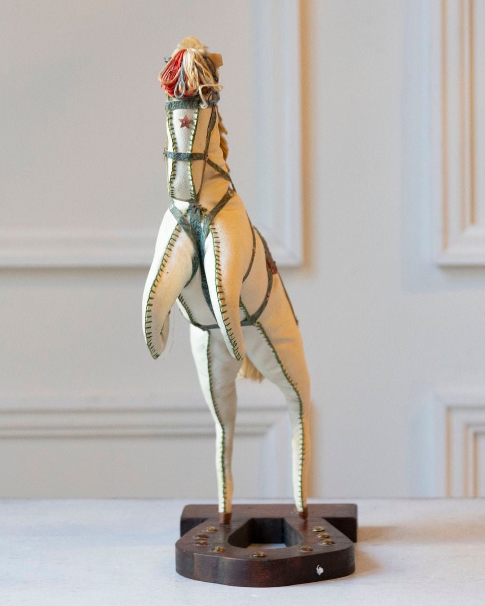 French 20th Century Decorative Moleskin Horse Sculpture with Gilt Harness in Rearing Pose - JAA