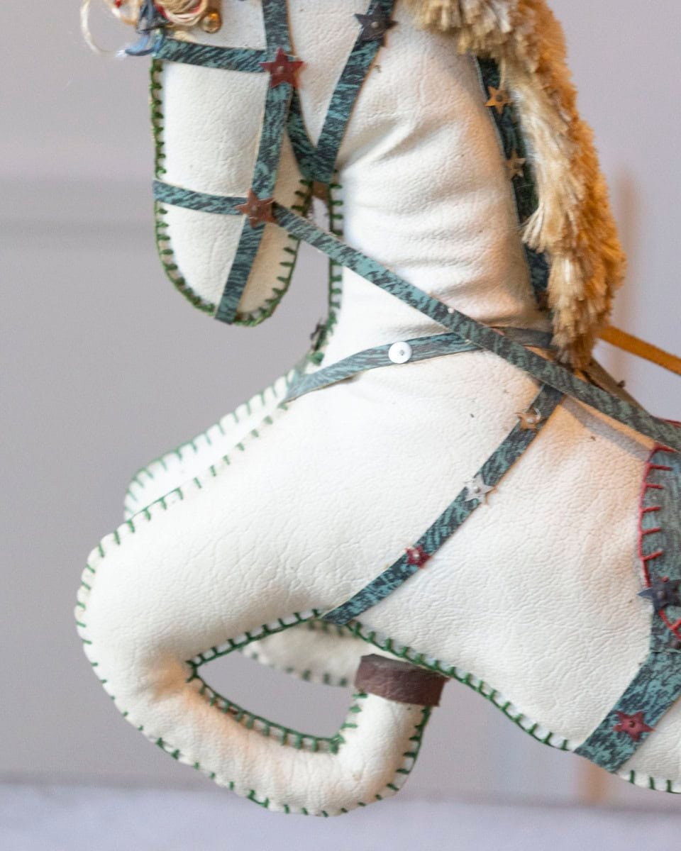 French 20th Century Decorative Moleskin Horse Sculpture with Gilt Harness in Rearing Pose - JAA