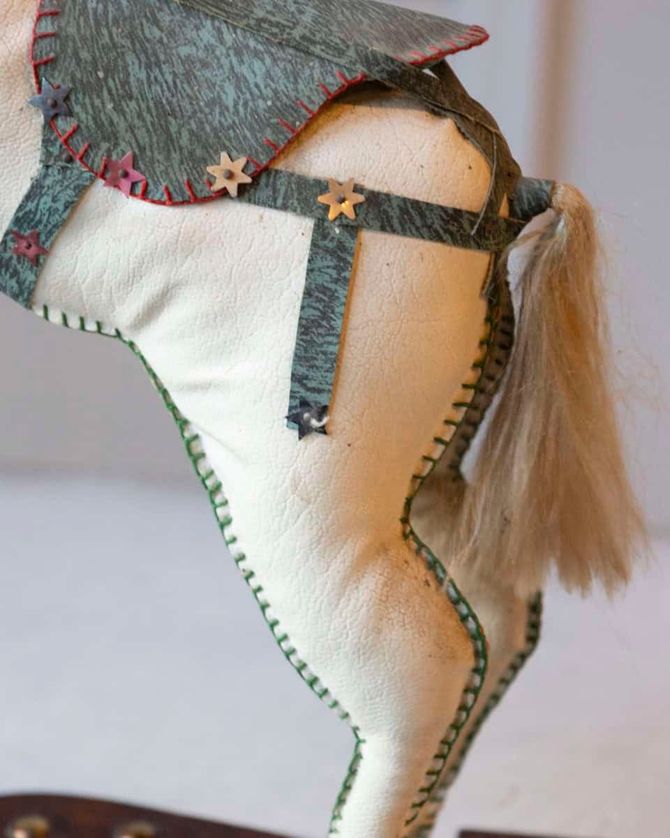 French 20th Century Decorative Moleskin Horse Sculpture with Gilt Harness in Rearing Pose - JAA