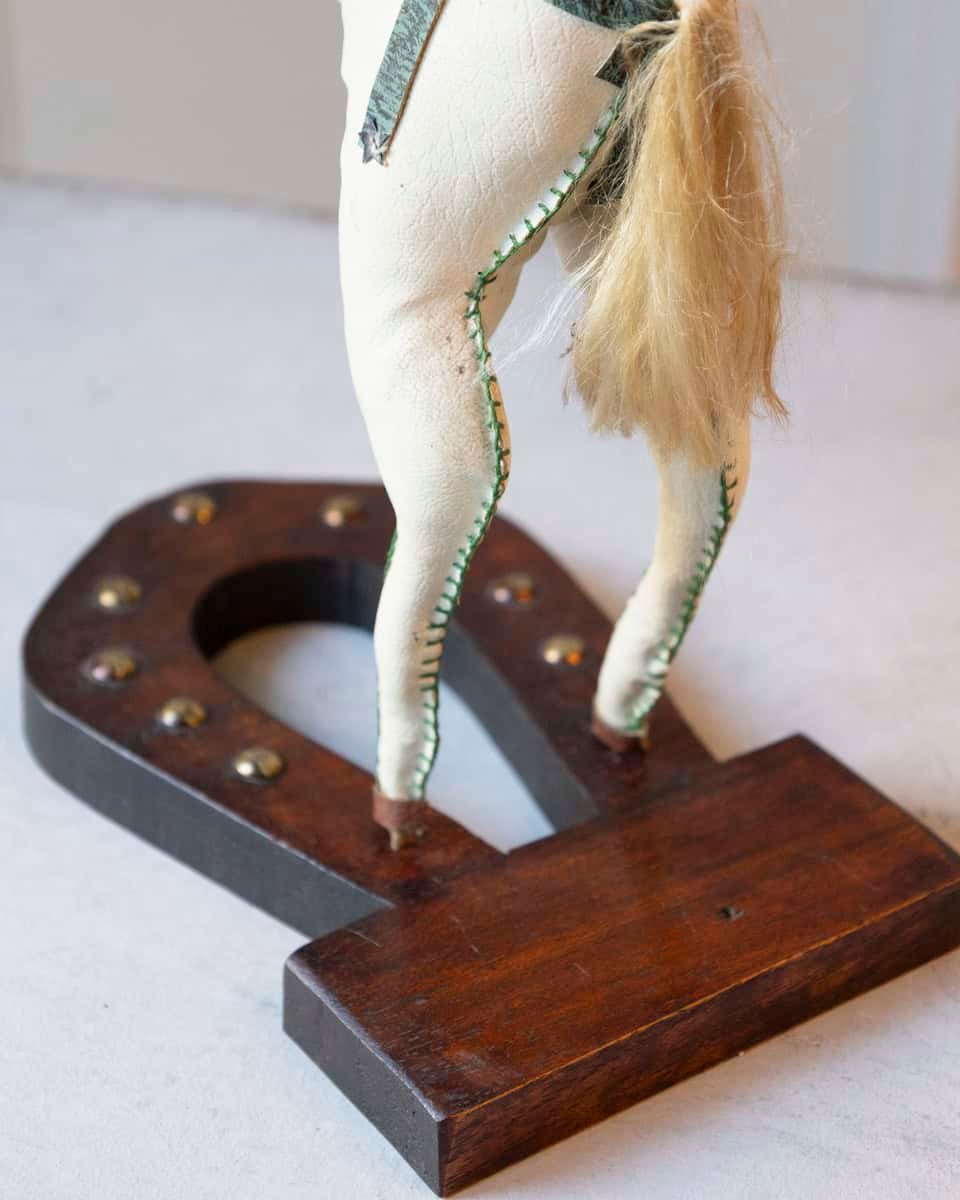 French 20th Century Decorative Moleskin Horse Sculpture with Gilt Harness in Rearing Pose - JAA