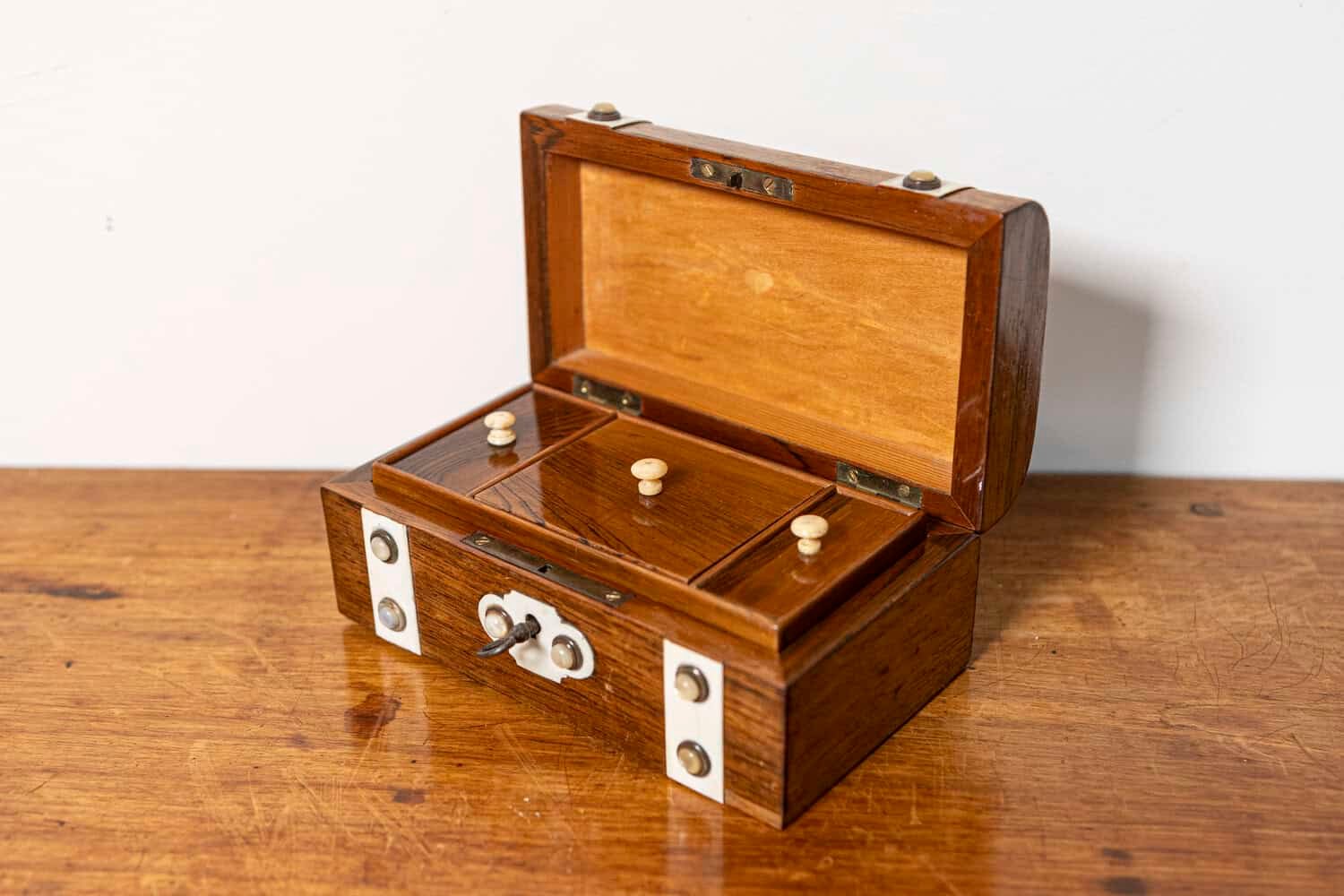 Danish 19th Century Rosewood Tea Caddy with Bone Inlay, Circa 1860 - JAA