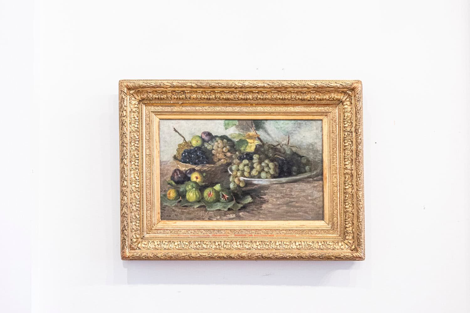 French Framed Oil on Canvas Painting Depicting Grapes and Figs, circa 1875 - JAA