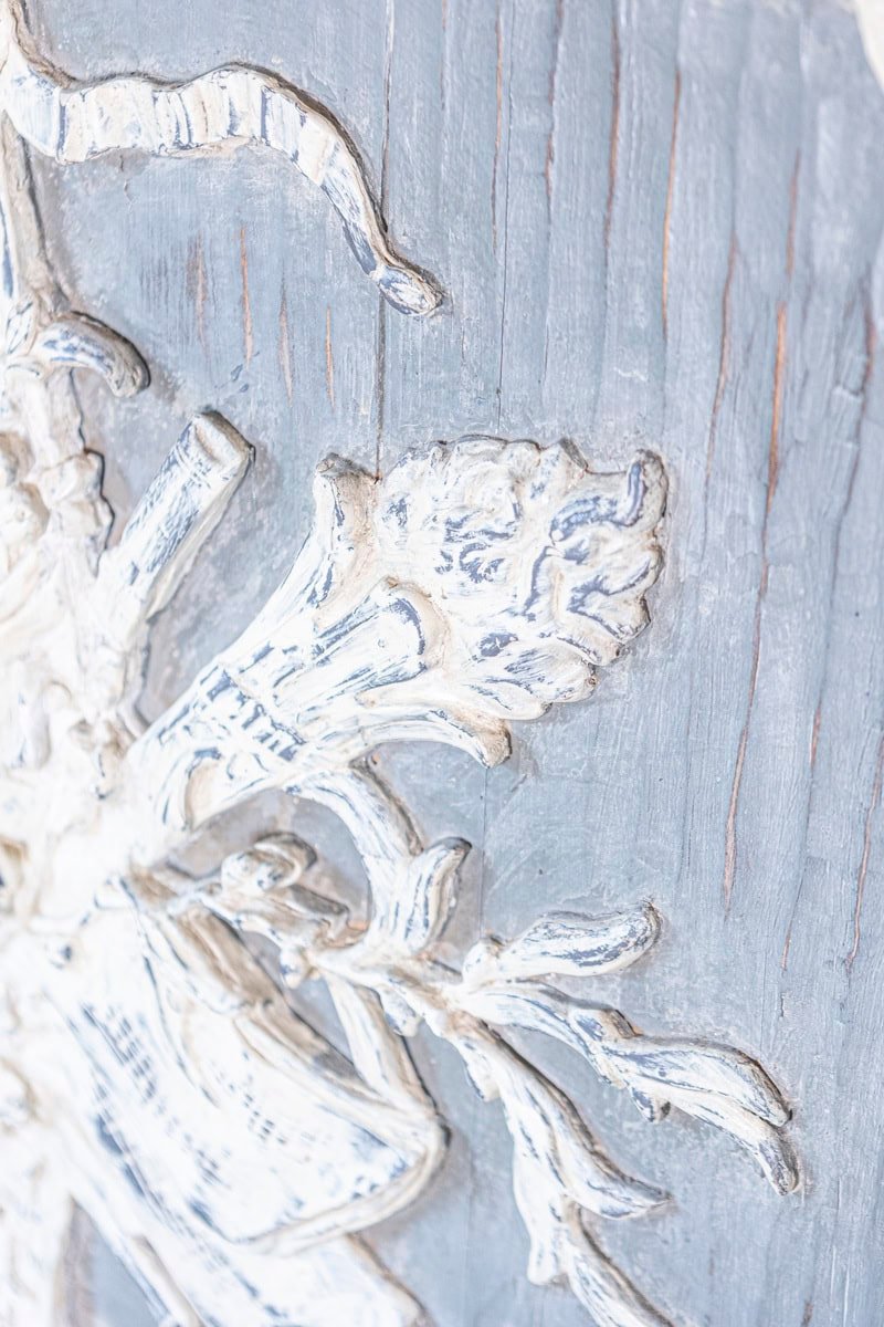 French 19th Century Carved and Painted Wooden Panel with Liberal Arts Allegory - JAA