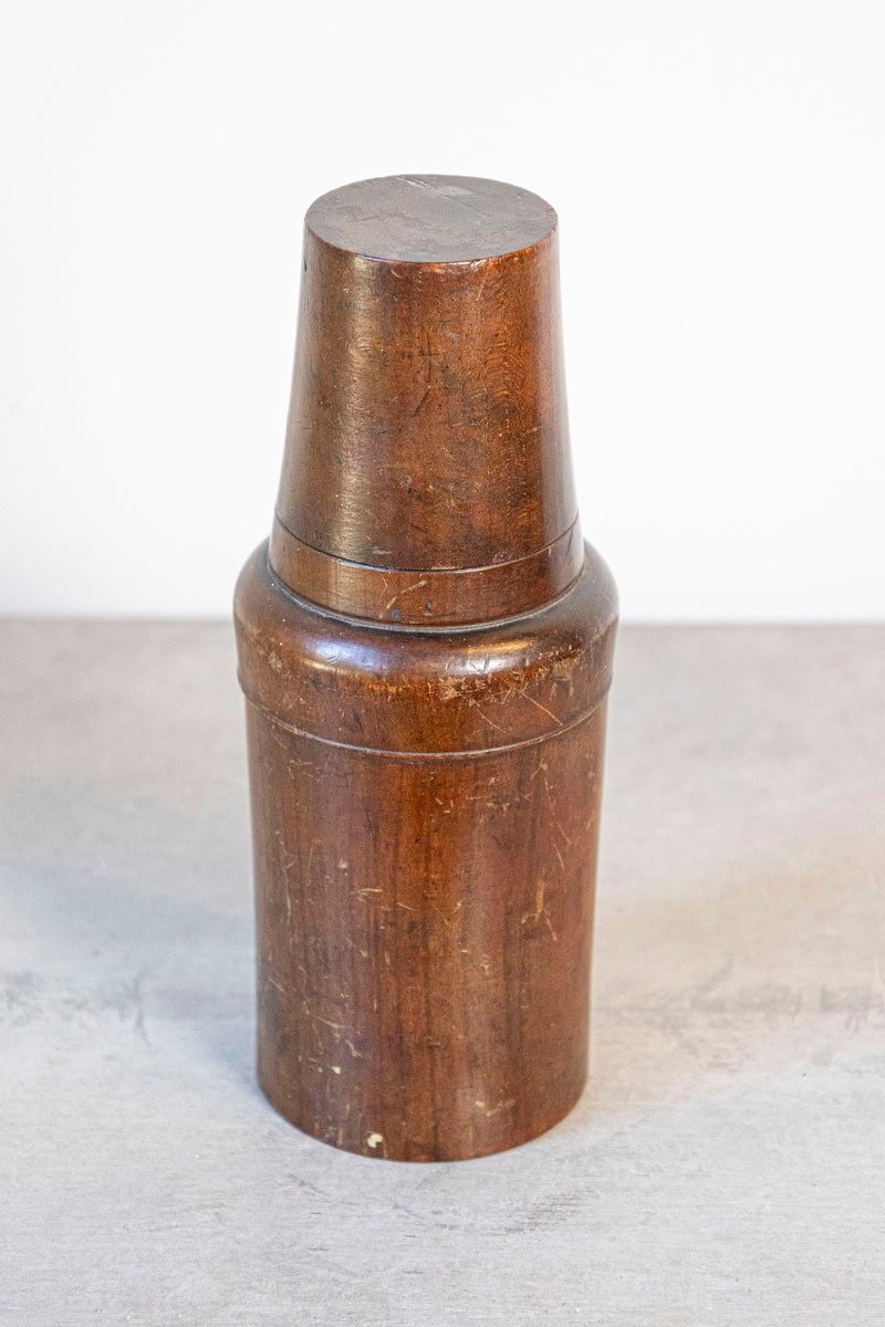 French Late 19th Century Treenware Bottle With Conic Lid Serving as a Cup - JAA